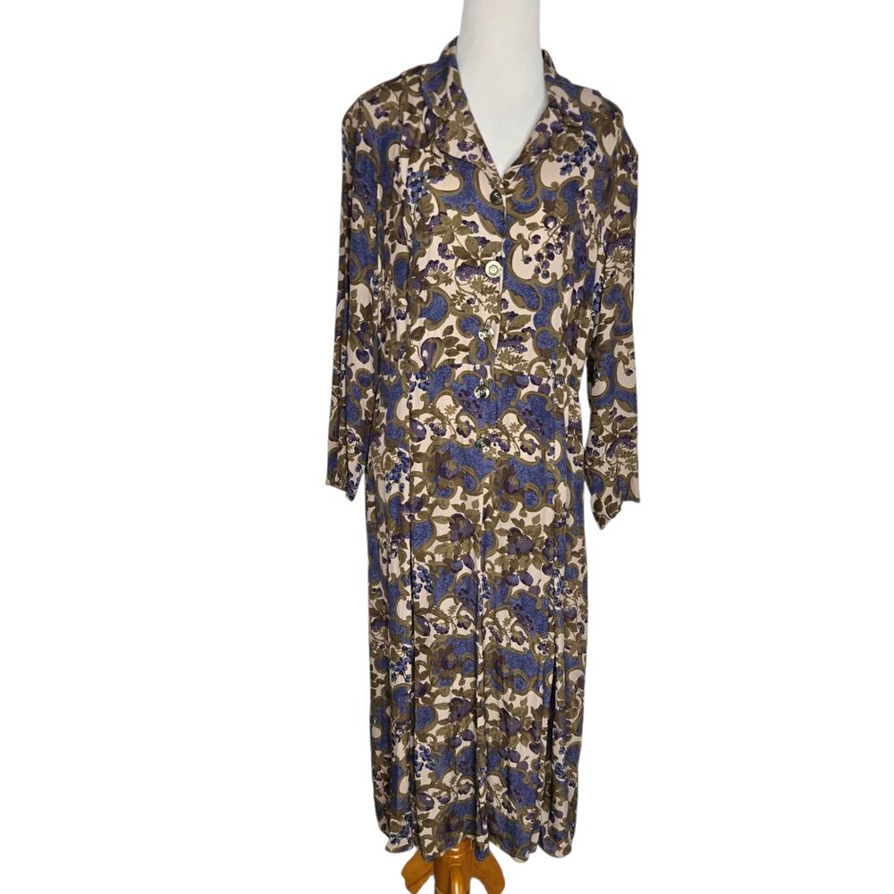 Vintage 80s Laura Ashley Shirt Dress Blueberry Print Midi Fruit Rustic Women 14